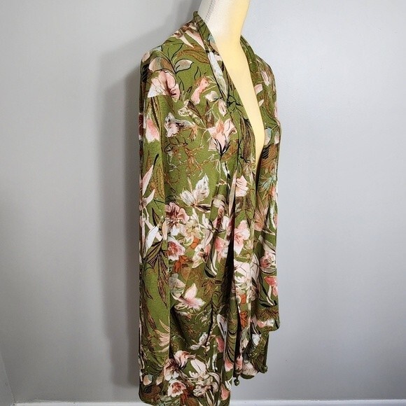 Attitudes by Renee Size 3X Kimono Cardigan with Pockets Green Floral Fall - Picture 3 of 16